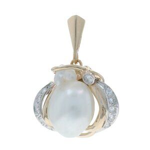 Yellow Gold South Sea Baroque Pearl Diamond Pendant 14k .38ctw